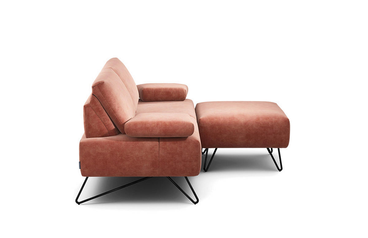 2-SITZER-SOFA Samt Rosa  - Schwarz/Rosa, Design, Textil/Metall (164-194/85/86-94cm) - SENSOO
