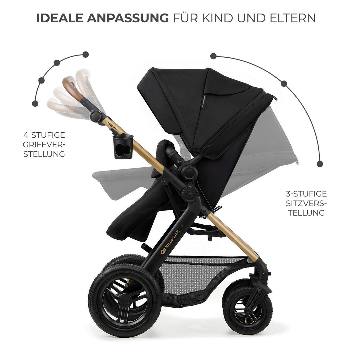 KINDERWAGENSET Moov 2 Air  - Goldfarben/Schwarz, Basics, Textil/Metall (60/86.5/106cm) - Kinderkraft