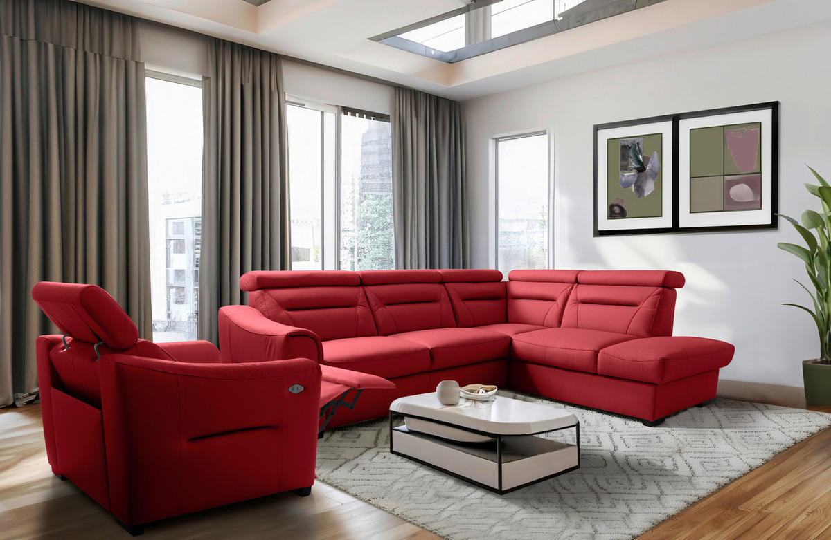ECKSOFA Lederlook Echtleder Rot  - Wengefarben/Rot, Design, Leder/Holz (260/212cm) - Celina Home