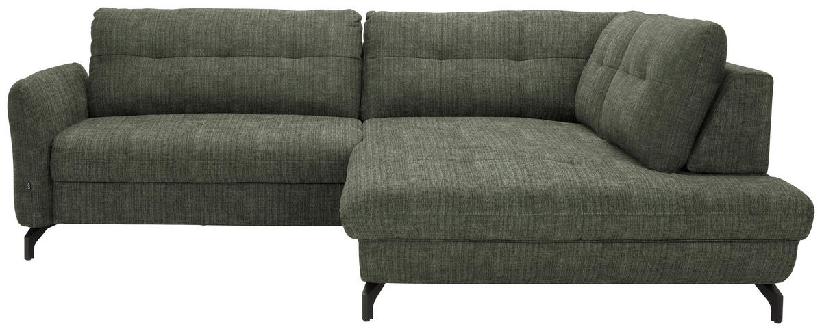 ECKSOFA  in Flachgewebe, Leinenoptik Grün  247/208 cm  - Schwarz/Grün, MODERN, Textil/Metall (247/208cm) - Xora