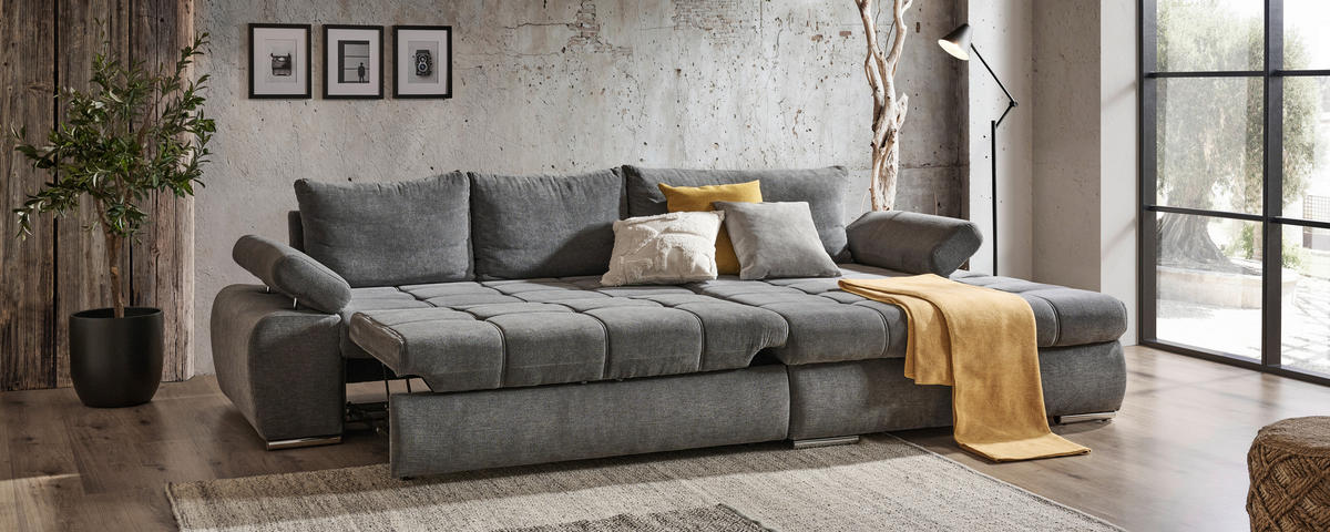 SAROKKANAPÉ textil szürke  - krómszínű/fehér, Design, műanyag/textil (294/173cm) - Carryhome