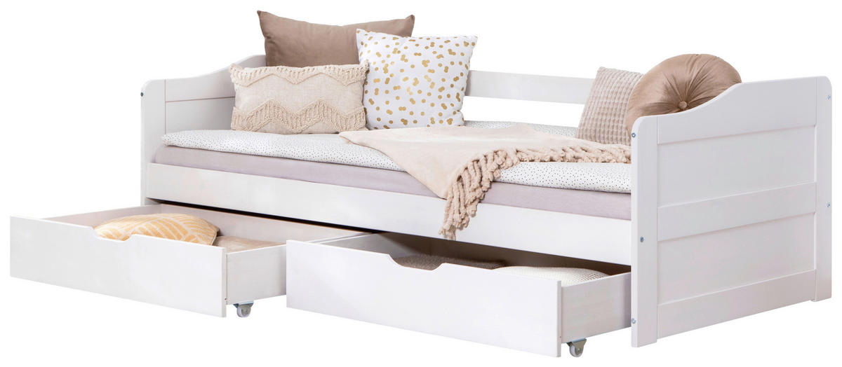 STAURAUMBETT 90/200 cm  in Weiss   - Weiss, Modern, Holz (90/200cm) - MID.YOU