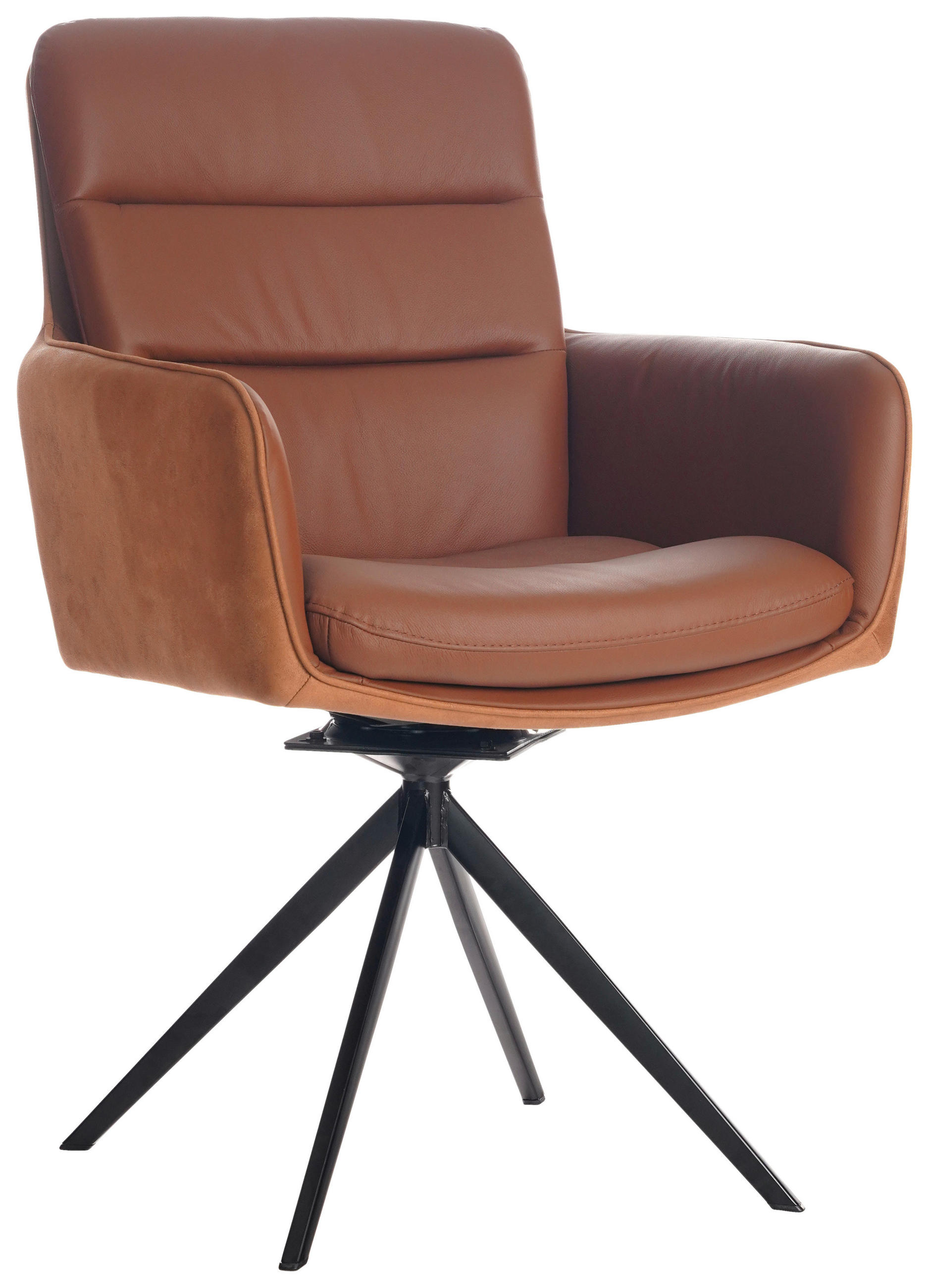 ARMLEHNSTUHL  in Eisen Mikrofaser Echtleder pigmentiert  - Cognac/Schwarz, Design, Leder/Textil (58/89/67cm) - Xora