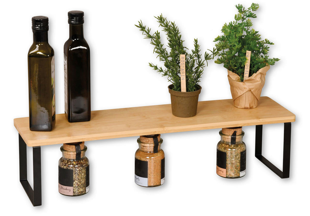 KÜCHENREGAL  - Schwarz/Naturfarben, Basics, Holz/Metall (55/13,5/15cm) - Kesper