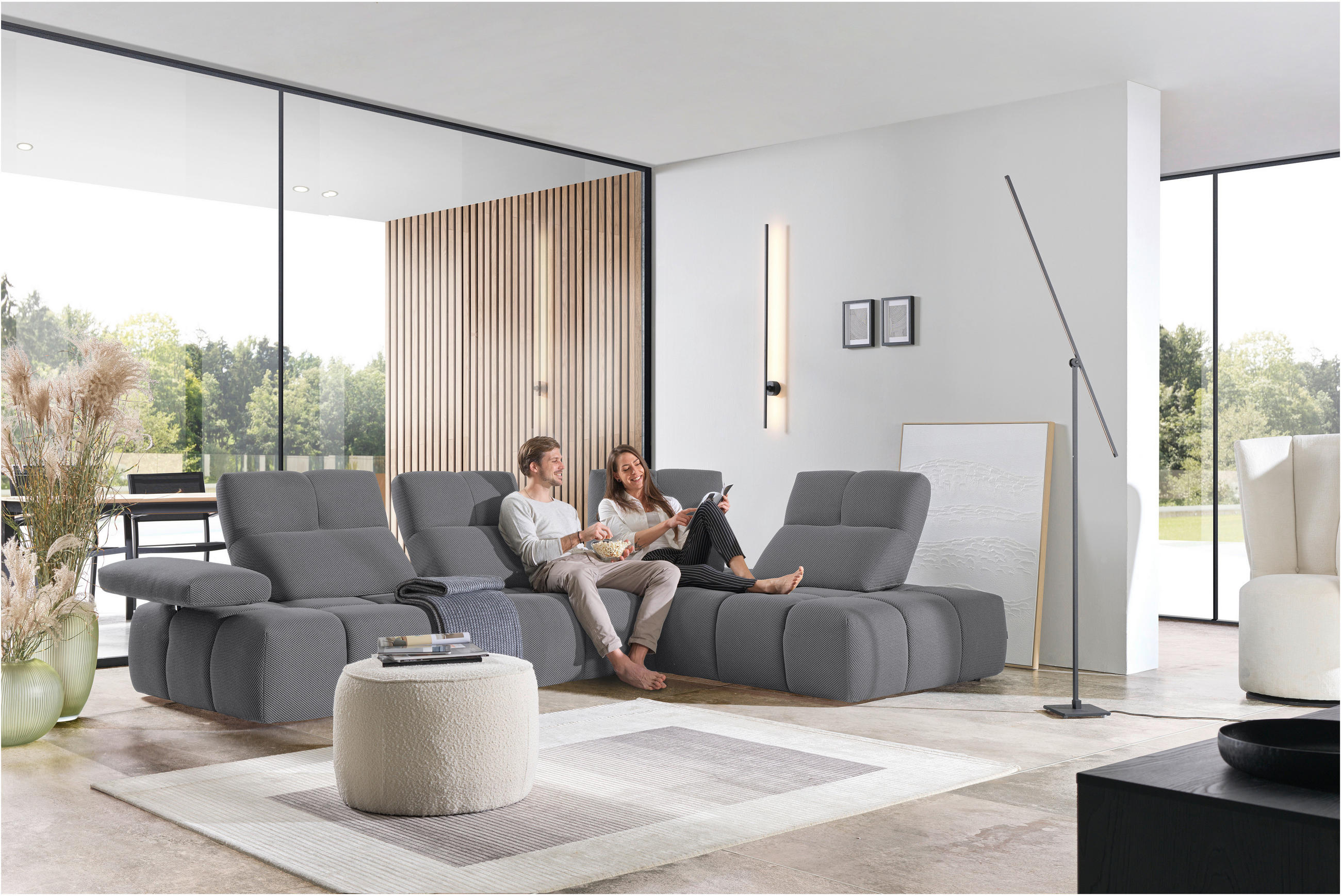 ECKSOFA in Struktur Grau  - Schwarz/Grau, Design, Kunststoff/Textil (313/233cm) - Emilio Belluti