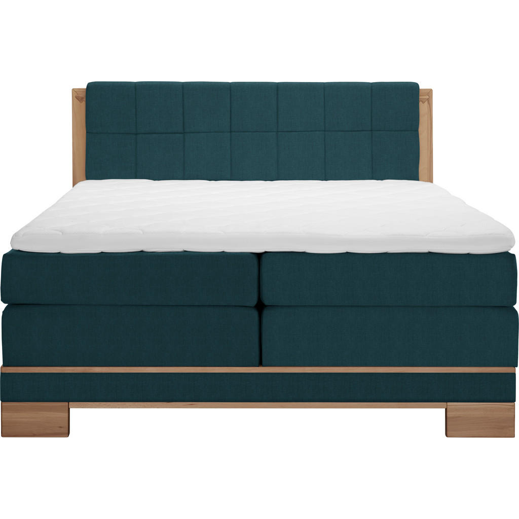 Thumbnail - Linea Natura Boxspringbett, Buche, Petrol, Textil, Kernbuche, massiv, H2, 7-Zonen, Höhe ca. 18 cm, 200x200 cm, gepolster...