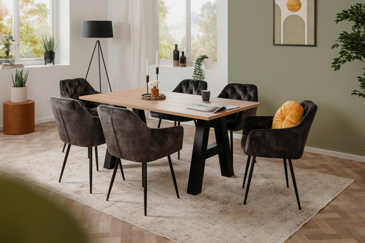 ESSTISCH Schwarz, Eiche Artisan rechteckig  ausziehbar  - Schwarz/Eiche Artisan, Design, Holzwerkstoff (157/90/75cm) - MID.YOU