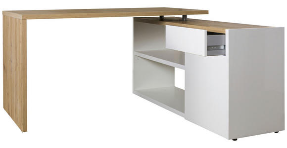 ECKSCHREIBTISCH 140/140/75 cm in Eiche Artisan, Weiß Hochglanz - Weiß Hochglanz/Eiche Artisan, Design, Holzwerkstoff (140/140/75cm) - Carryhome