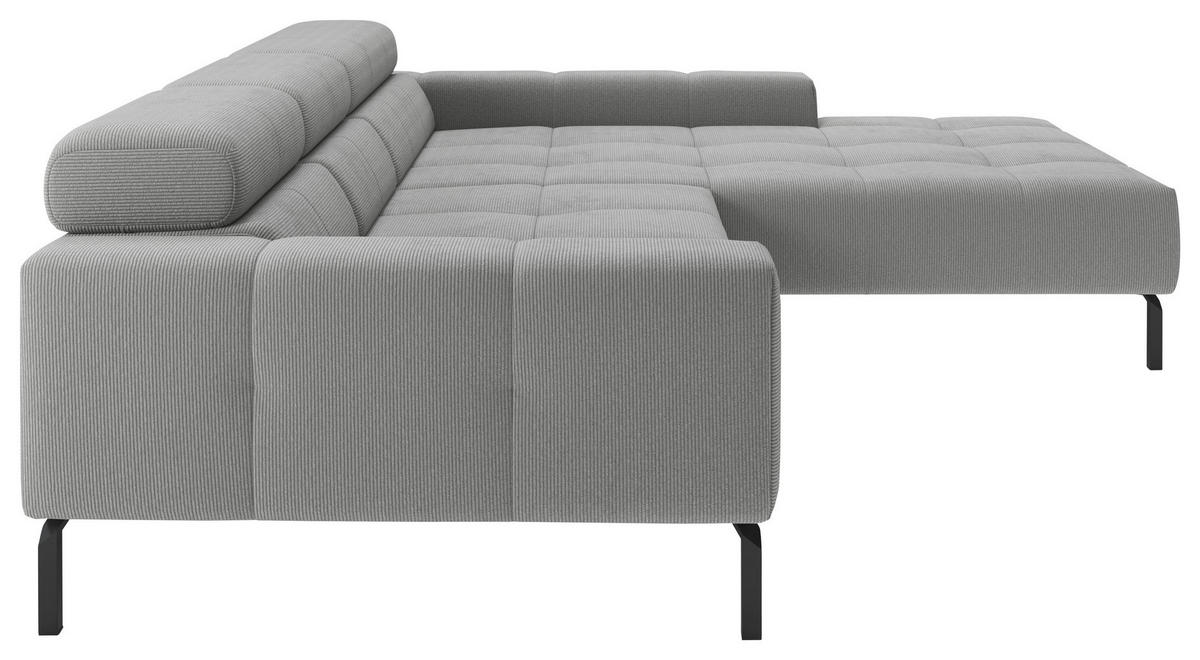 ECKSOFA Silberfarben Feincord Rücken echt, Kopfteilverstellung, Sitztiefenverstellung  - Silberfarben/Schwarz, KONVENTIONELL, Textil/Metall (293/226cm) - Hom`in