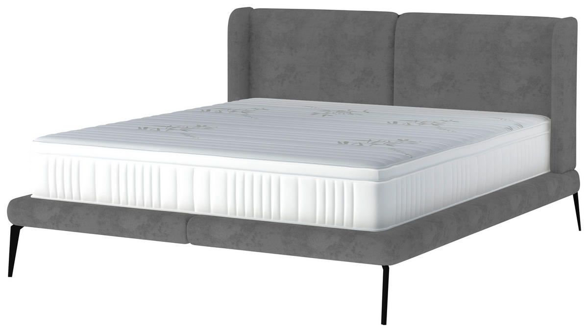 Polsterbett inkl. Matratze Matratze, gepolstertes Kopfteil, Topper 180/200 cm  in Grau  - Creme/Schwarz, MODERN, Textil/Metall (180/200cm) - Livetastic