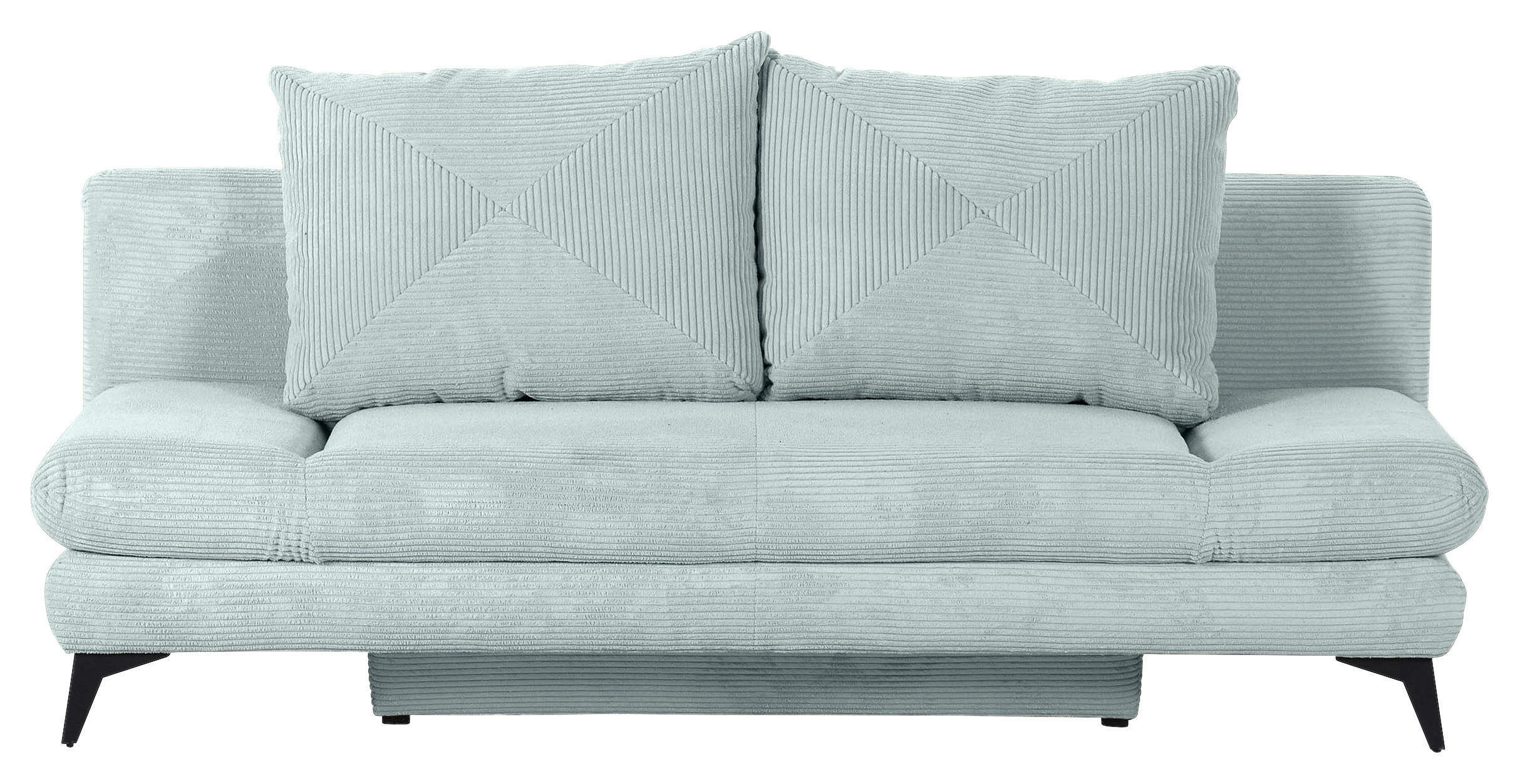 SCHLAFSOFA Cord Hellblau  inkl. Rückenkissen, Bettkasten, Schlaffunktion, Rücken echt, Armteilverstellung, Liegefläche im Originalstoff  - Schwarz/Hellblau, KONVENTIONELL, Textil/Metall (200/78/95cm) - home24