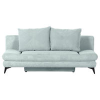 SCHLAFSOFA Cord Hellblau  inkl. Rückenkissen, Bettkasten, Schlaffunktion, Rücken echt, Armteilverstellung, Liegefläche im Originalstoff  - Schwarz/Hellblau, KONVENTIONELL, Textil/Metall (200/78/95cm) - home24