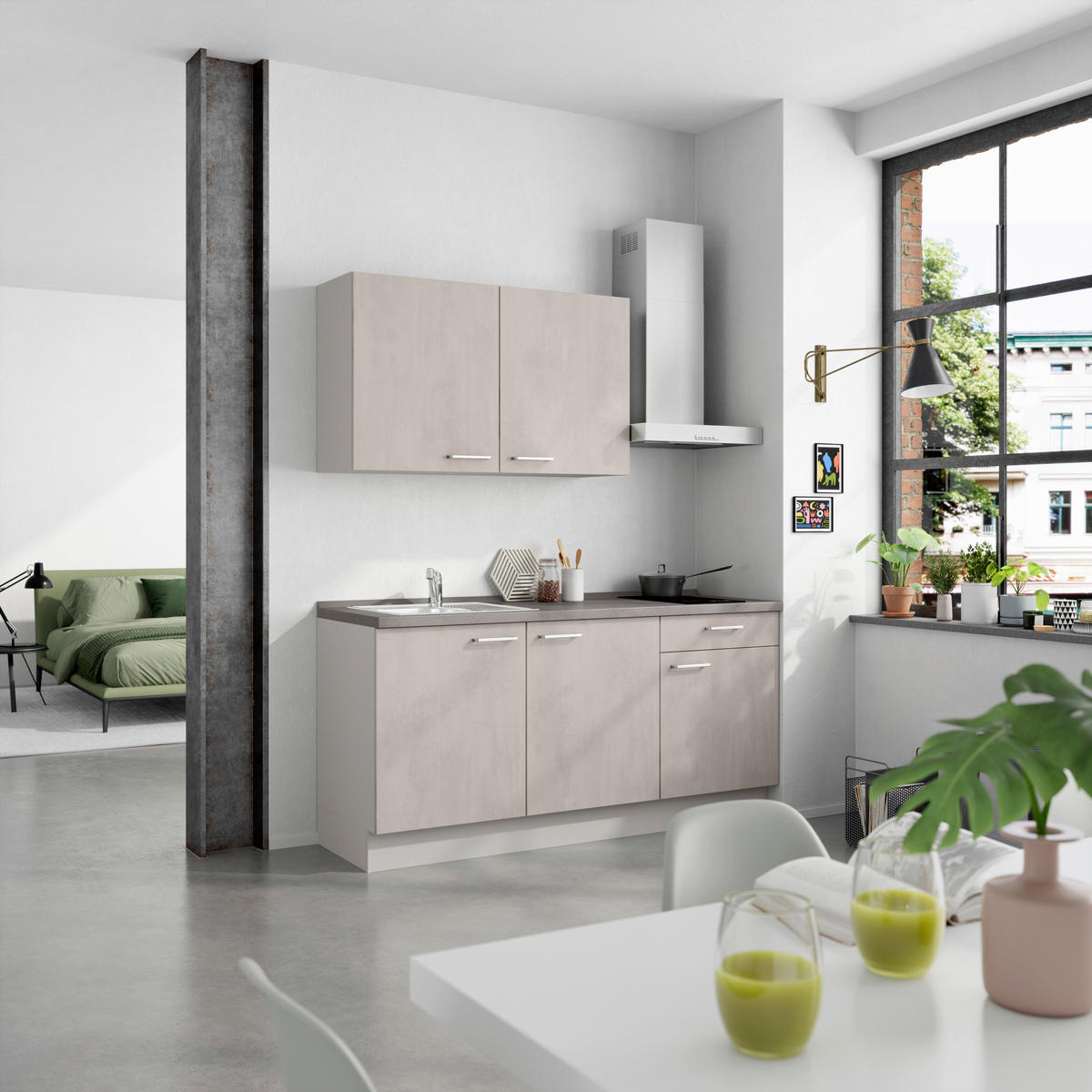 KÜCHENBLOCK 180 cm   in Grau, Schieferfarben  - Schieferfarben/Edelstahlfarben, MODERN, Holzwerkstoff/Metall (180cm) - Nobilia