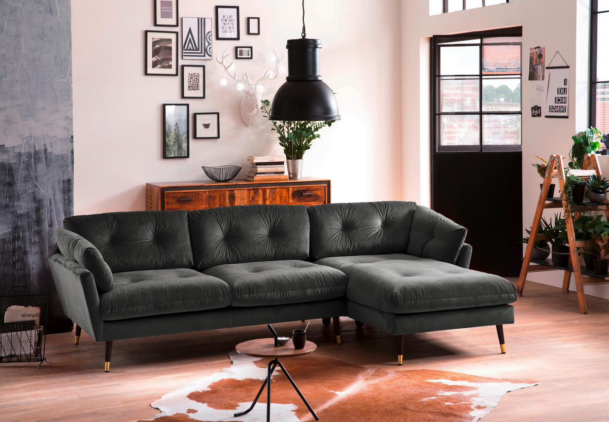 ECKSOFA Eckteil  JAPAN-2S.REC Anthrazit Samt  - Anthrazit, MODERN, Holz/Textil (269/155cm) - MID.YOU