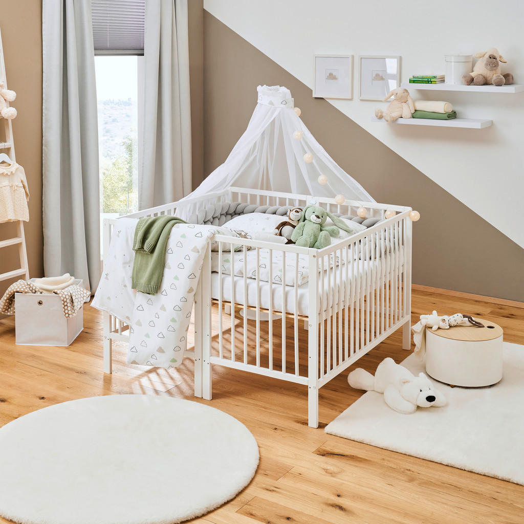 Thumbnail - My Baby Lou Gitterbett Alex, Holz, Buche, vollmassiv, 65x87x125 cm, höhenverstellbar, Warnhinweise am Produkt, Aufbauanl...