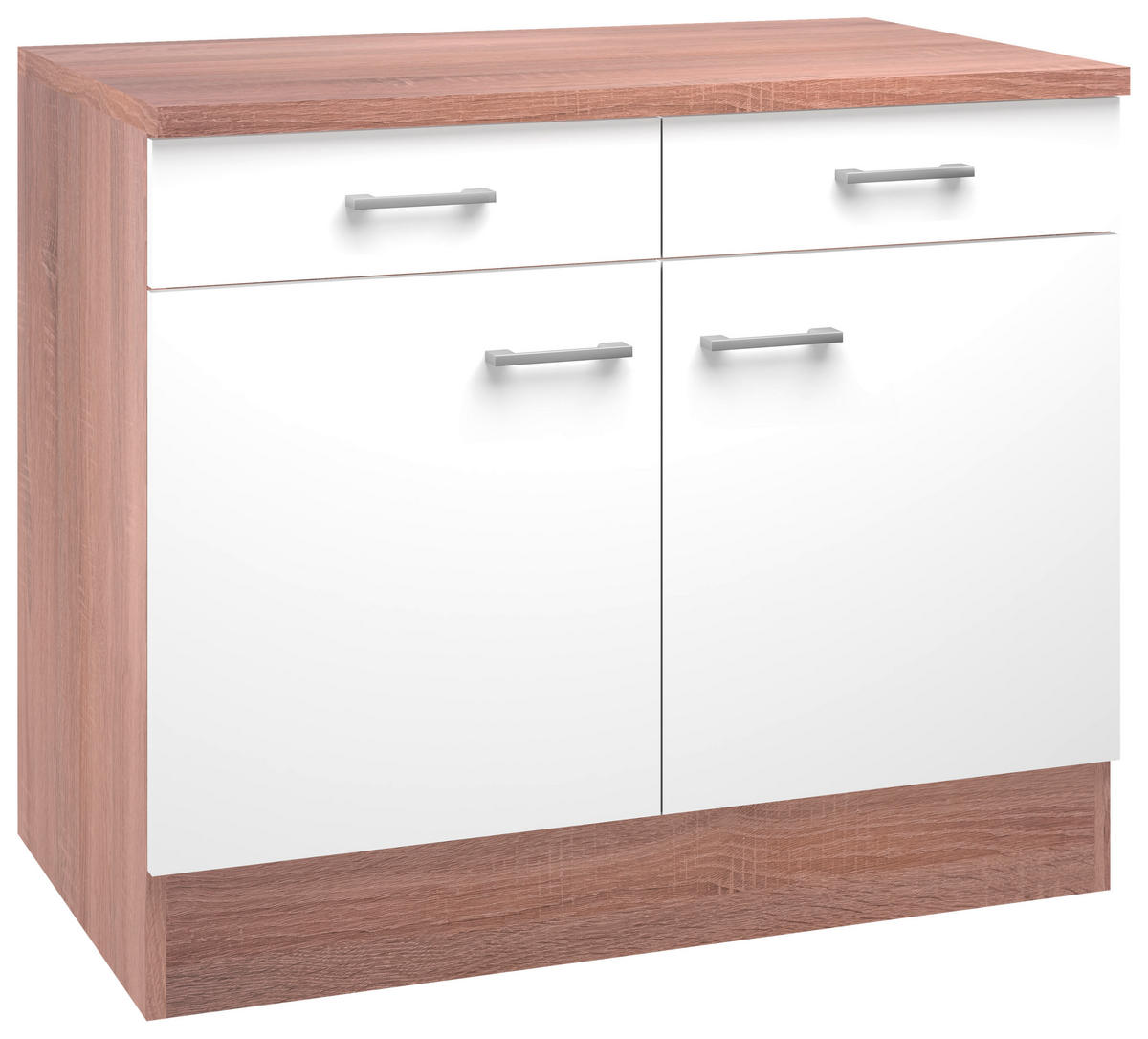 KÜCHENUNTERSCHRANK 100/85/57 cm  in Weiß, Sonoma Eiche  - Alufarben/Weiß, KONVENTIONELL, Holzwerkstoff/Kunststoff (100/85/57cm) - FlexWell