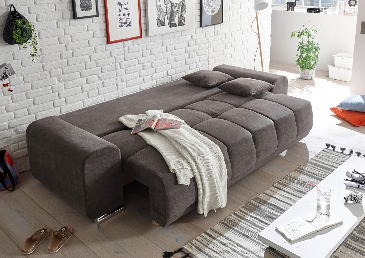 3-SITZER-SOFA Mikrovelours Graubraun  - Graubraun/Braun, MODERN, Textil (260/95/90cm) - MID.YOU