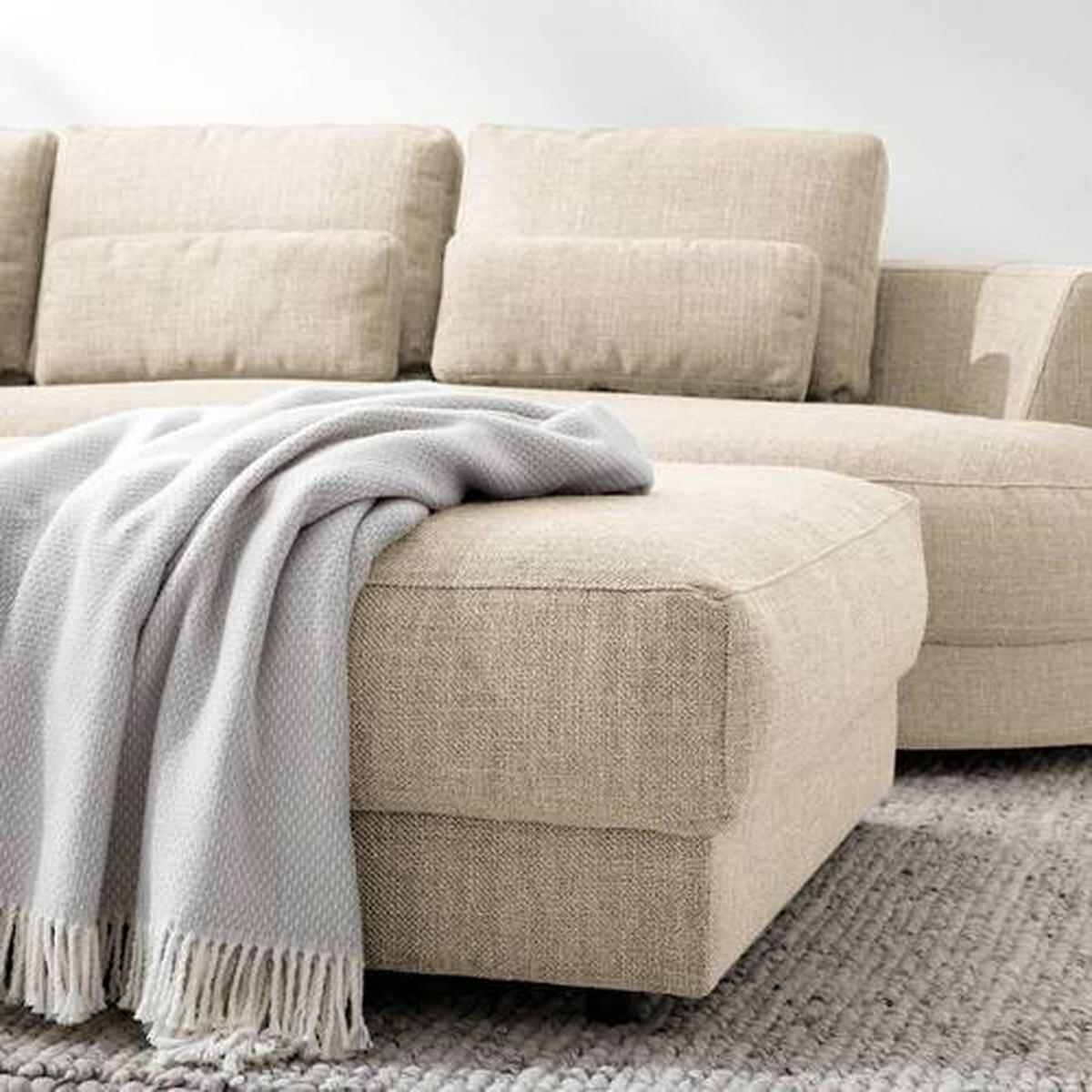 HOCKER Webstoff Beige  - Beige/Schwarz, Design, Kunststoff/Textil (105/38/117cm) - home24