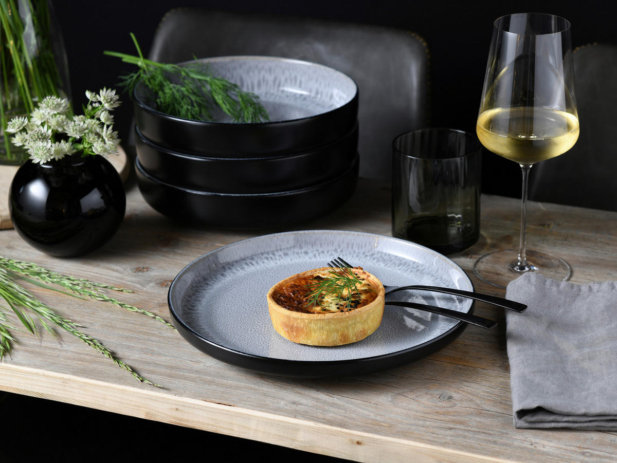 KOMBISERVICE Schwarz, Hellgrau Nordic Fjord Frost 16-teilig 4 Personen  - Hellgrau/Schwarz, Basics, Keramik (38/31/38cm) - Creatable