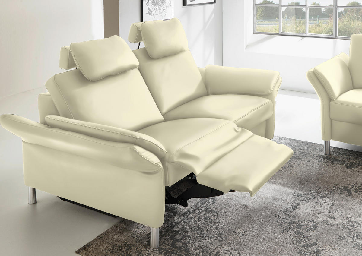 3-SITZER-SOFA in Echtleder Weiss  - Weiss/Alufarben, Design, Leder/Metall (190/82/99cm) - Dieter Knoll