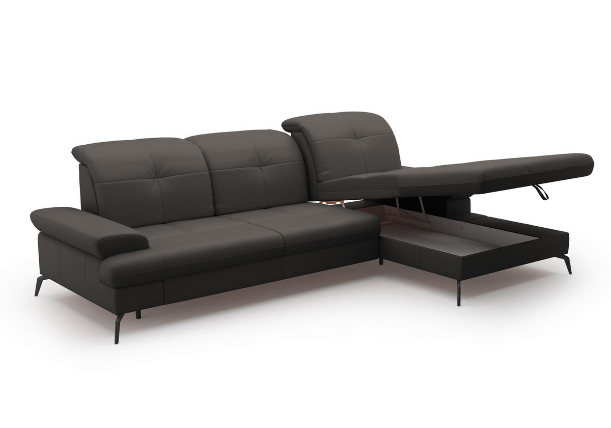 ECKSOFA in Echtleder Anthrazit  - Anthrazit/Schwarz, Konventionell, Leder/Metall (279/185cm) - Sit & More