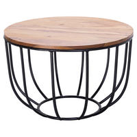 COUCHTISCH Sheesham massiv 60/60/39 cm rund Sheeshamfarben  - Sheeshamfarben/Schwarz, Design, Holz/Metall (60/60/39cm) - MID.YOU