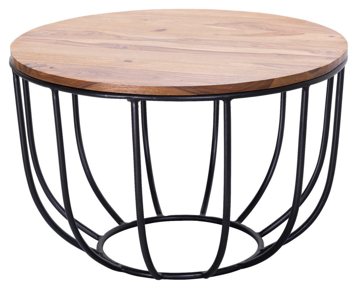 COUCHTISCH Sheesham massiv 60/60/39 cm rund Sheeshamfarben  - Sheeshamfarben/Schwarz, Design, Holz/Metall (60/60/39cm) - MID.YOU