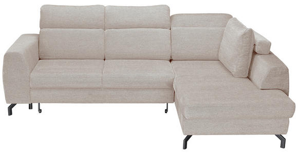 ECKSOFA Beige Chenille Zierkissen, Bettkasten, Schlaffunktion, Rücken echt, Kopfteilverstellung, Liegefläche im Originalstoff  - Beige/Schwarz, KONVENTIONELL, Textil/Metall (266/185cm) - Carryhome