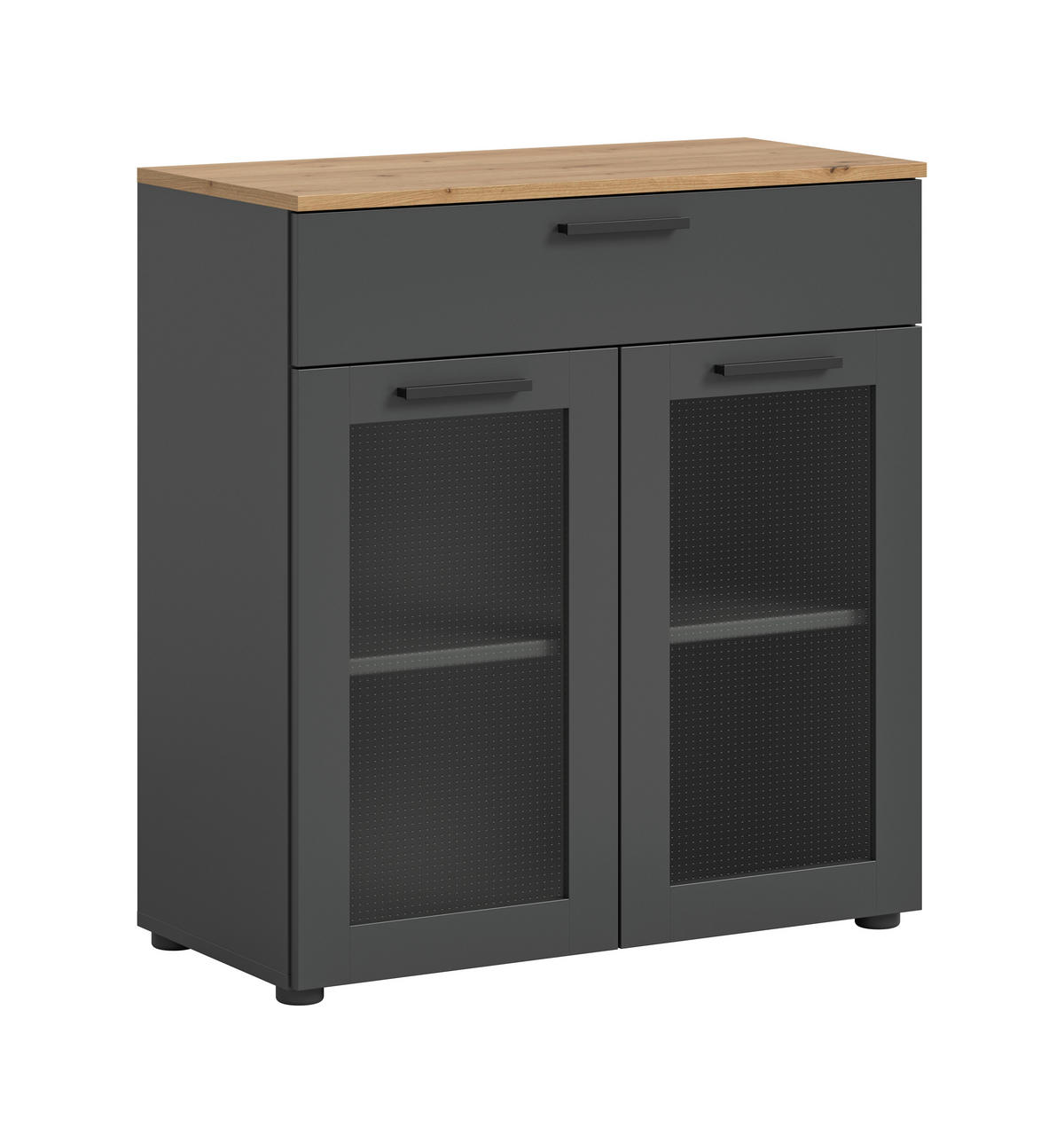 KOMODA, šedá, dub artisan, 78/84/38 cm - šedá/černá, Design, kompozitní dřevo/plast (78/84/38cm) - MID.YOU