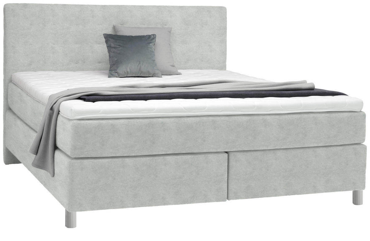 BOXSPRINGBETT 180/200 cm  in Hellgrau  - Chromfarben/Hellgrau, Konventionell, Kunststoff/Textil (180/200cm) - Voleo