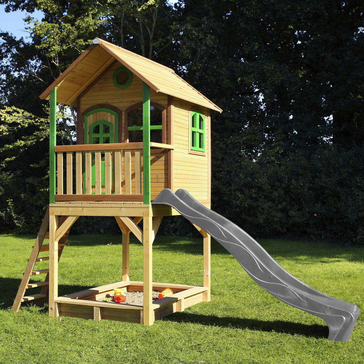 SPIELTURM 370/291/191 cm SPIELTURM SARAH  - Braun/Grau, KONVENTIONELL, Holz/Kunststoff (370/291/191cm) - Ambia Garden