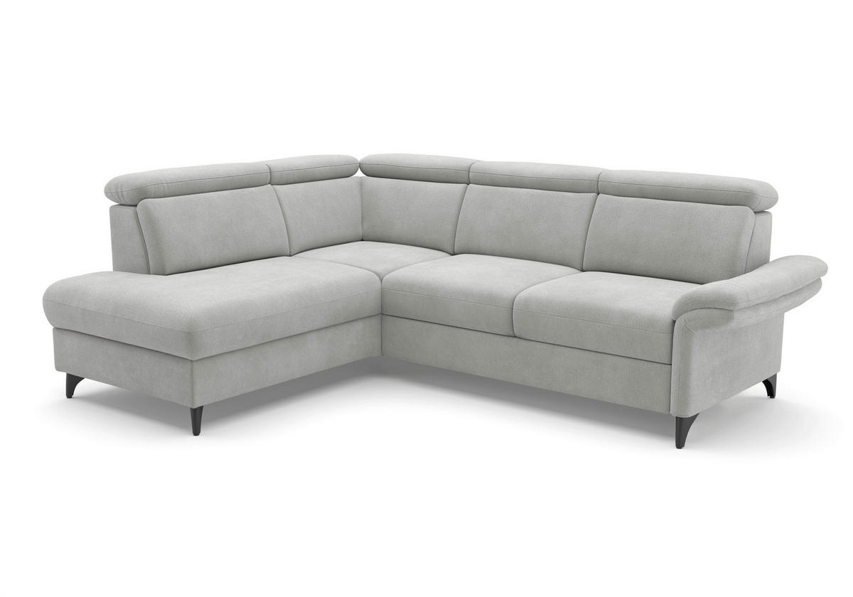 ECKSOFA Flachgewebe Silberfarben  - Silberfarben/Schwarz, Konventionell, Textil/Metall (193/247cm) - Sit & More