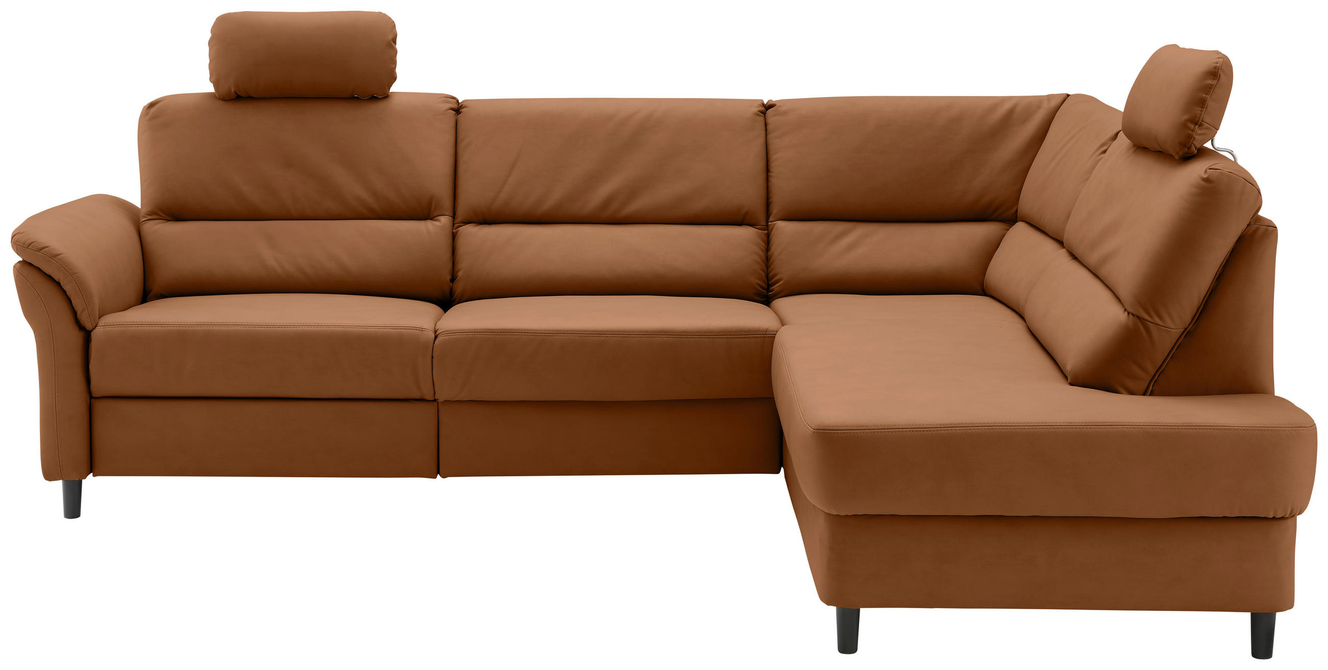 ECKSOFA Cognac Lederlook  - Cognac/Schwarz, MODERN, Holz/Textil (266/190cm) - Livetastic