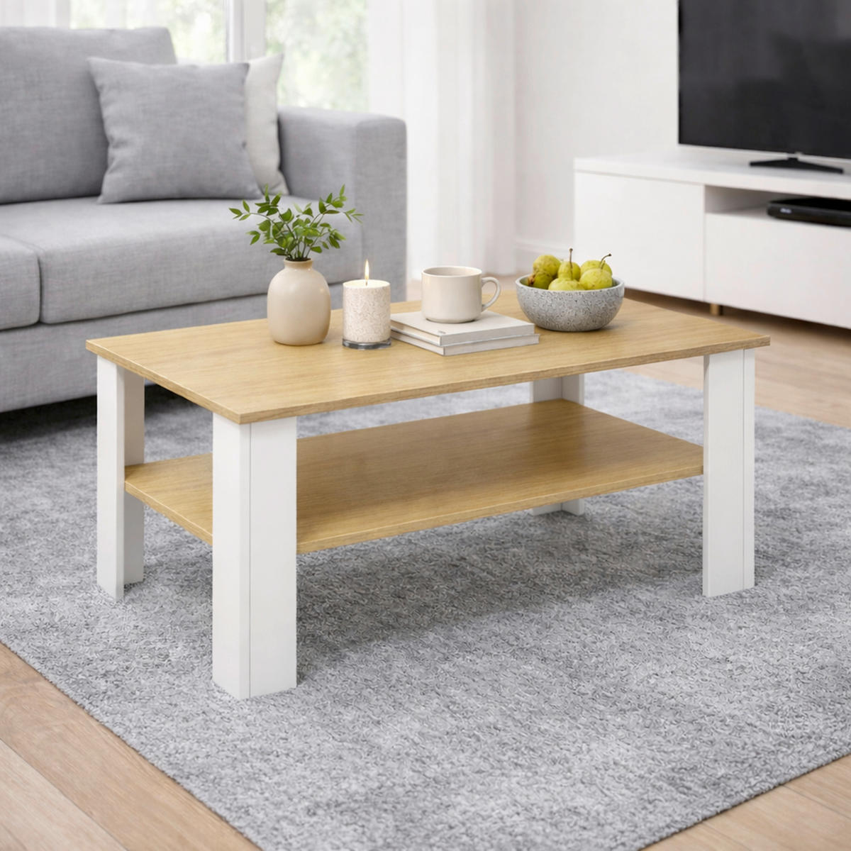 KONFERENČNÍ STOLEK, bílá, medový dub, kompozitní dřevo, 100/55/44 cm - bílá/medový dub, Design, kompozitní dřevo (100/55/44cm) - Livetastic