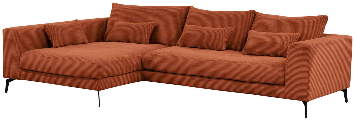 ECKSOFA in Cord Kupferfarben  - Schwarz/Kupferfarben, Design, Textil/Metall (172/313cm) - Livetastic