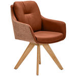 ARMLEHNSTUHL in Holz, Textil, Leder Haselnussfarben, Cognac, Wildeiche - Wildeiche/Cognac, Design, Leder/Holz (62/90/65cm) - Waldwelt