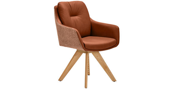 ARMLEHNSTUHL in Holz, Textil, Leder Haselnussfarben, Cognac, Wildeiche  - Wildeiche/Cognac, Design, Leder/Holz (62/90/65cm) - Waldwelt