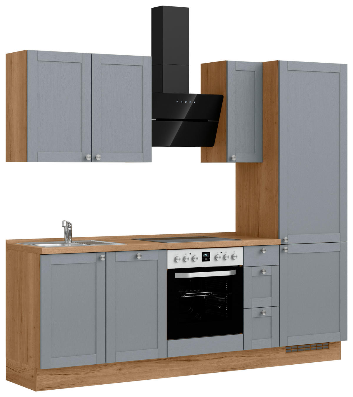 KÜCHENBLOCK Frame 240 cm  in Eichefarben, Blaugrau  - Edelstahlfarben/Eichefarben, MODERN, Holzwerkstoff/Metall (240cm) - Nobilia