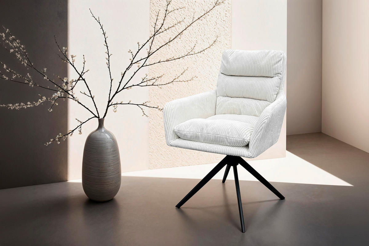 ARMLEHNSTUHL-SET 2 Stück  in Stahl Cord  - Schwarz/Weiß, Design, Textil/Metall (58/88/64cm) - MID.YOU