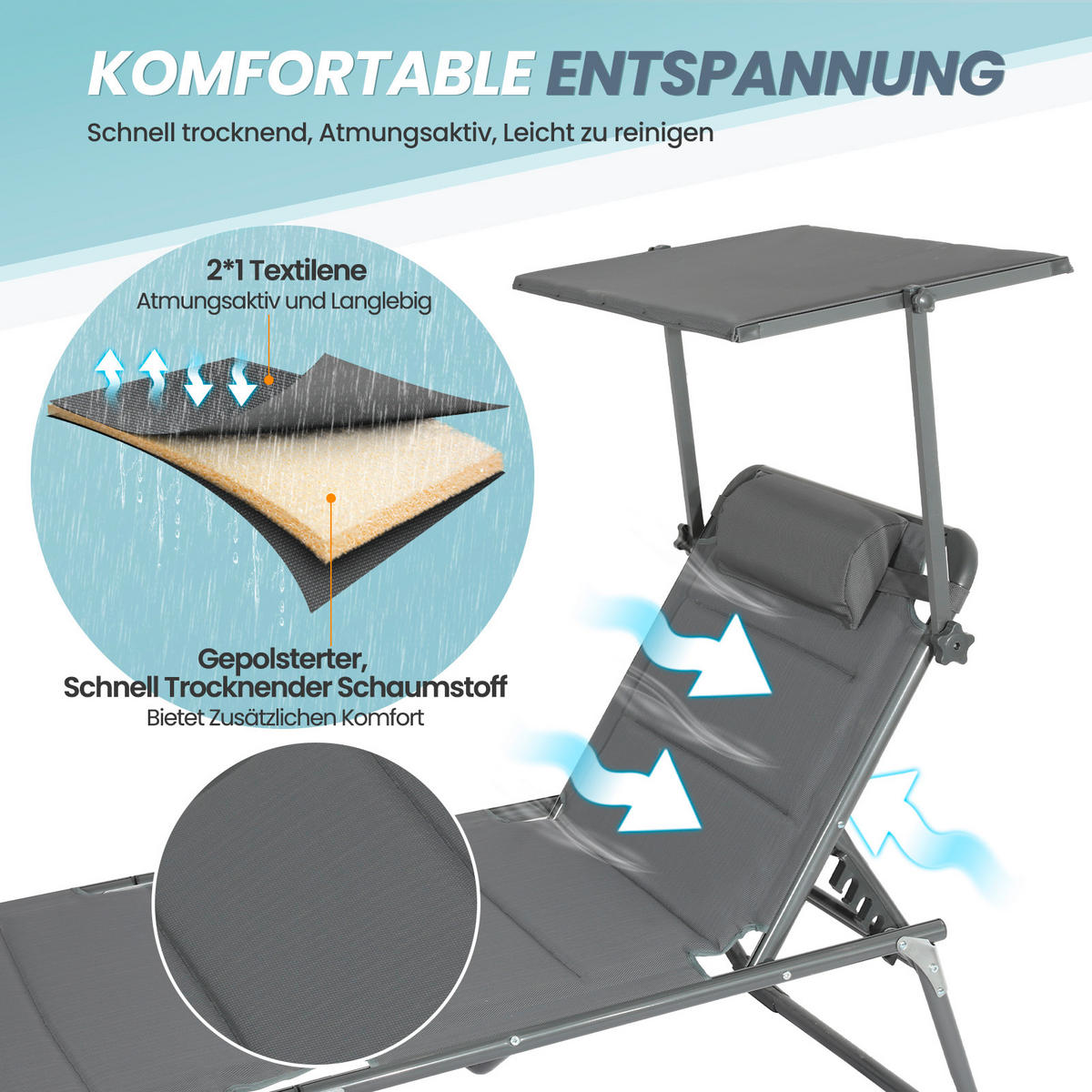 GARTENLIEGE 70/36/200 cm  - Dunkelgrau/Anthrazit, Basics, Textil/Metall (70/36/200cm) - Modante