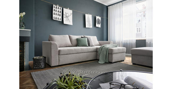 ECKSOFA in Velours, Cord Hellgrau  243/155 cm  - Hellgrau/Schwarz, Design, Kunststoff/Textil (243/155cm) - Xora