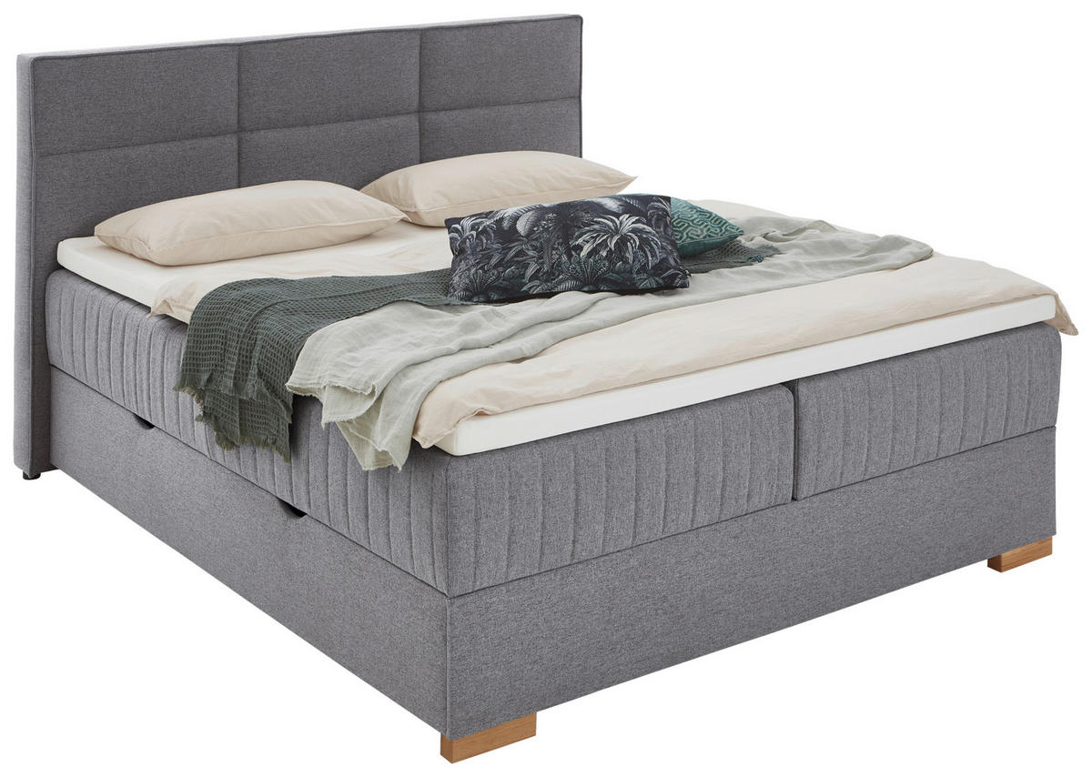 BOXSPRINGBETT 180/200 cm,  in Grau, Bettkasten, Topper, H3 = fest  - Eichefarben/Grau, KONVENTIONELL, Holz/Textil (180/200cm) - Boxxx