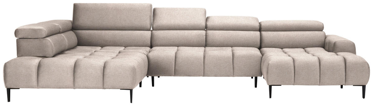 WOHNLANDSCHAFT in Webstoff Beige  - Beige/Schwarz, Design, Textil/Metall (216/385/177cm) - Welnova