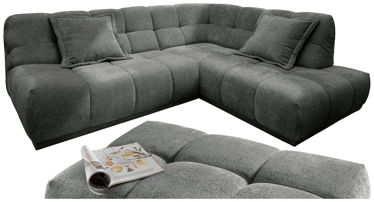 ECKSOFA ITALIA in Chenille Anthrazit  254/203 cm  - Anthrazit/Schwarz, MODERN, Kunststoff/Textil (254/203cm) - Livetastic