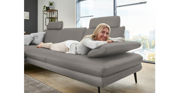 ECKSOFA in Echtleder Silberfarben 180/310 cm - Silberfarben/Schwarz, Design, Leder/Metall (180/310cm) - Dieter Knoll