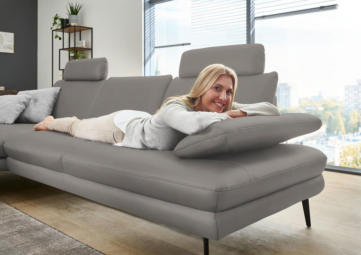 ECKSOFA in Echtleder Silberfarben  - Silberfarben/Schwarz, Design, Leder/Metall (180/310cm) - Dieter Knoll