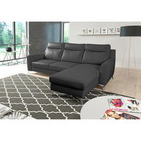 ECKSOFA Lederlook Echtleder Schwarz  - Chromfarben/Schwarz, Design, Leder/Textil (236/168cm) - Livetastic