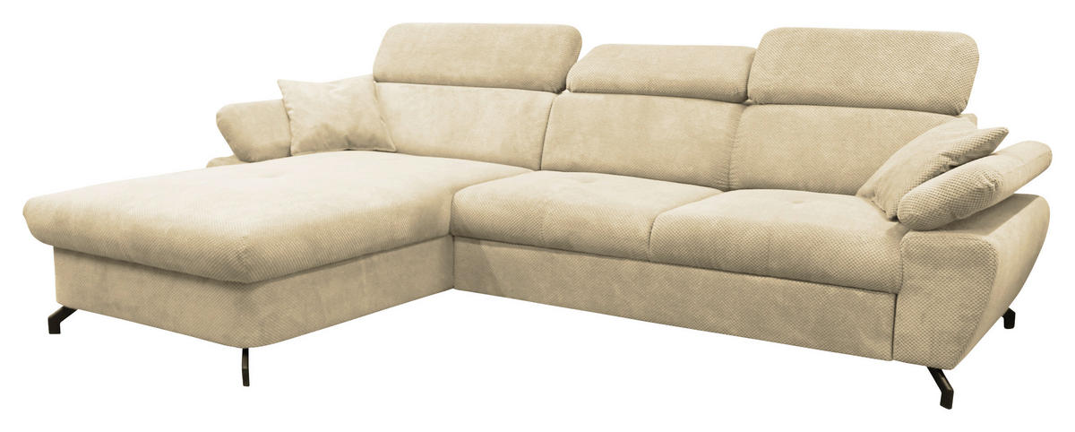 ECKSOFA OMEGA in Chenille Beige  186/280 cm  - Beige/Schwarz, Design, Textil/Metall (186/280cm) - MID.YOU
