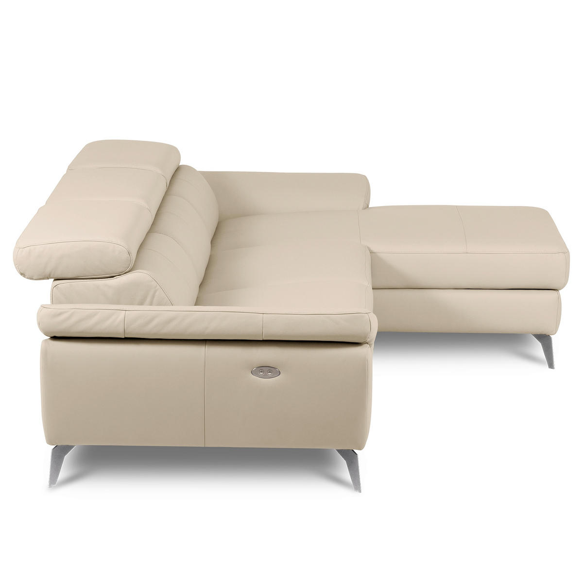 ECKSOFA Lederlook Echtleder Grau  - Chromfarben/Grau, Design, Leder/Textil (252/179cm) - Livetastic