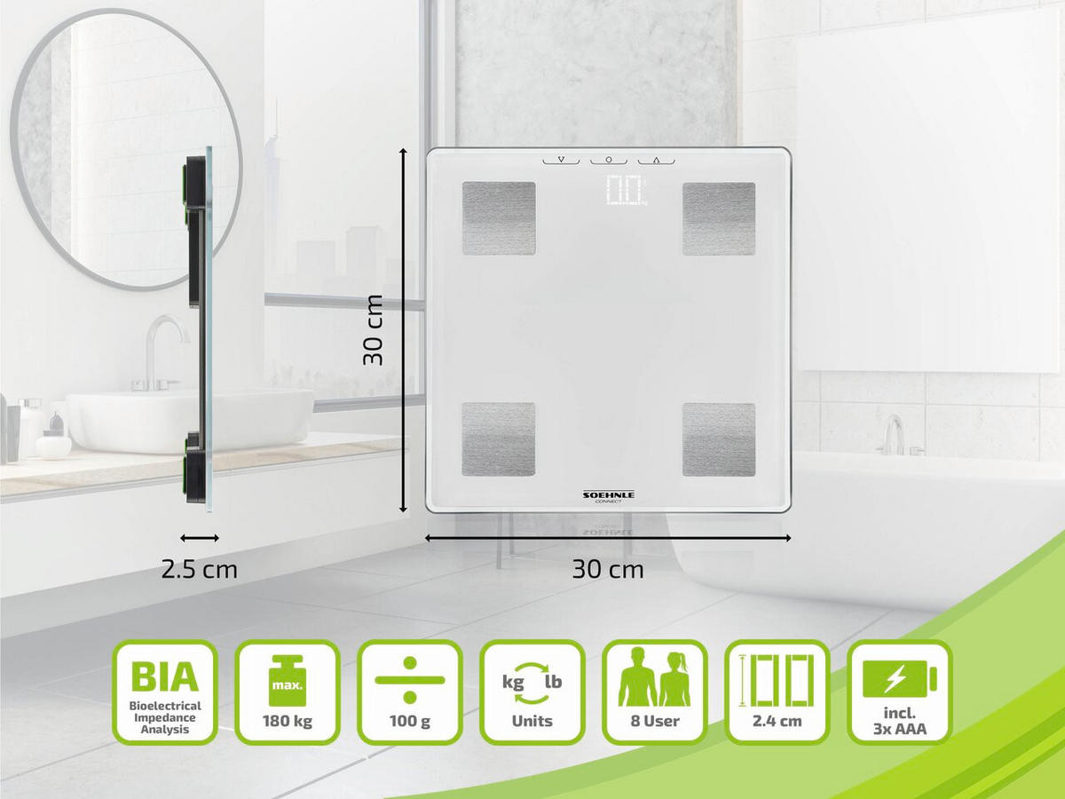 PERSONENWAAGE Shape Sense  - Weiß, Basics, Glas (30/30/2,4cm) - Soehnle